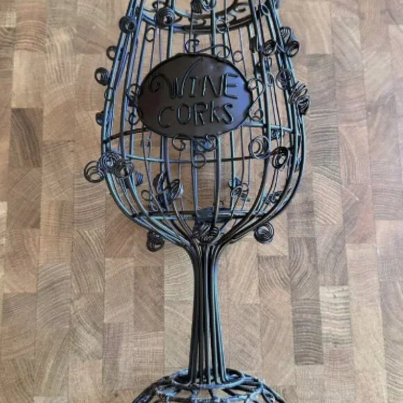 Wine Glass Cork Holder Cage - 12 inch EPIC with Glass Beads, Sculpted Metalwork - Picture 1 of 3